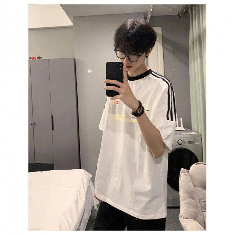 夏季美式高街重磅纯棉三条杠织带撞色男女短袖T恤ZD635-特P30,男装T恤,电商A486-1