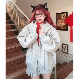 抖音得物高品质秋冬美式高街重磅结构辑明线纹理连帽卫衣外套W111图片
