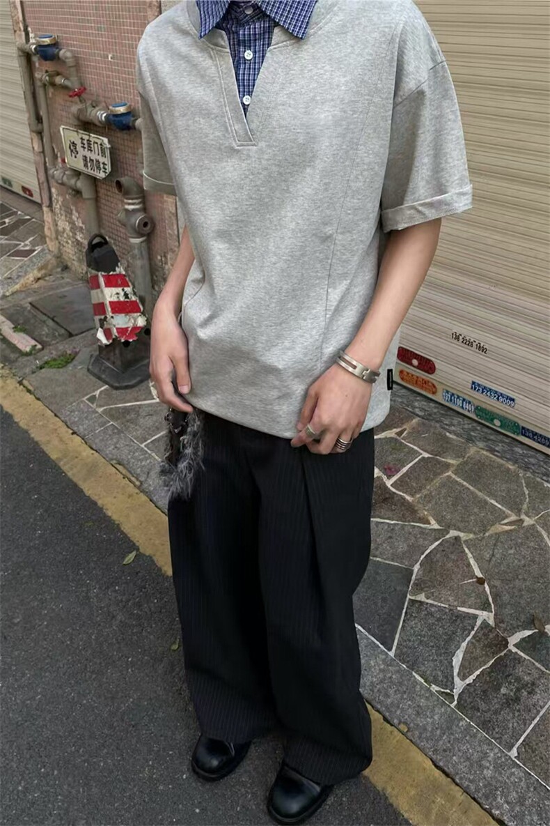 1303B-TB306-特价P4068假两件格子拼接结构翻领休闲短袖,男装T恤,星座1303B