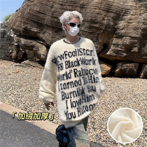 秋冬毛衣男士宽松针织衫字母印花外套毛衣YM91510常规P58加绒68图片