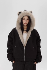 网图座山雕鹿皮绒秋冬连帽猫耳朵男女情侣装棉服外套-A2350P80，男装棉衣，电商B241