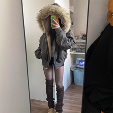 现货重磅boxy短款棉衣座山雕大毛毛领男女棉服水洗工装厚外套，男装棉衣，电商A486-1