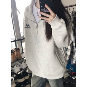 刺绣卡通韩单时尚半拉链翻领宽松套头卫衣女春秋 WT1111图片