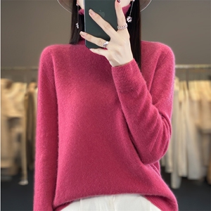 高端一线成衣女高领秋冬羊毛针织套头毛衣堆领翻领上衣图片
