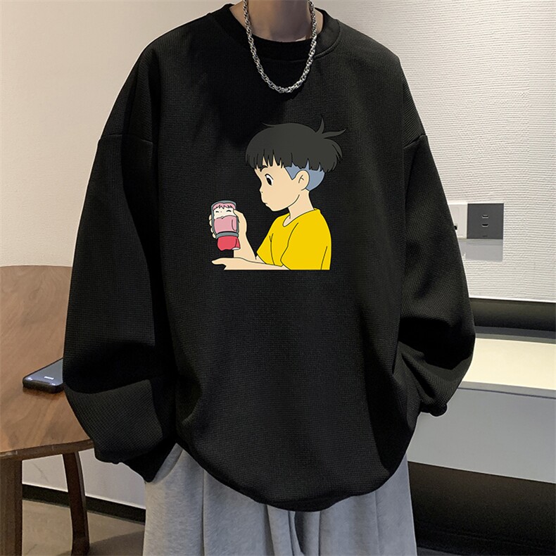 华夫格卫衣圆领卫衣男大码长袖t恤男外套HW76200-P30加绒款-P40,男装卫衣,电商A040