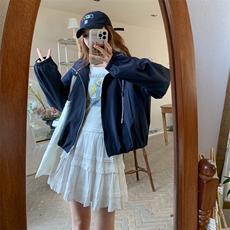 藏青色甜酷减龄设计感连帽冲锋衣夹克外套女2025秋季新款又酷又飒，女装短外套，1D103