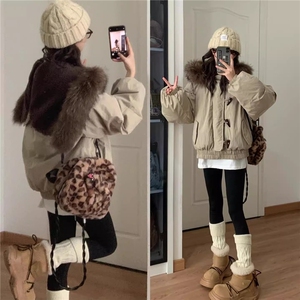 【升级款】牛角扣大毛领连帽棉服外套韩系工装派克服Y917P108网图图片