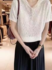夏季通勤简约舒适百搭加欧根纱帽衫短袖，女装T恤，百纯羊绒
