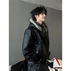 现货座山雕加绒皮衣连帽毛领棉服男冬季外套棉衣MF403-特145，男装皮衣，星座412-3