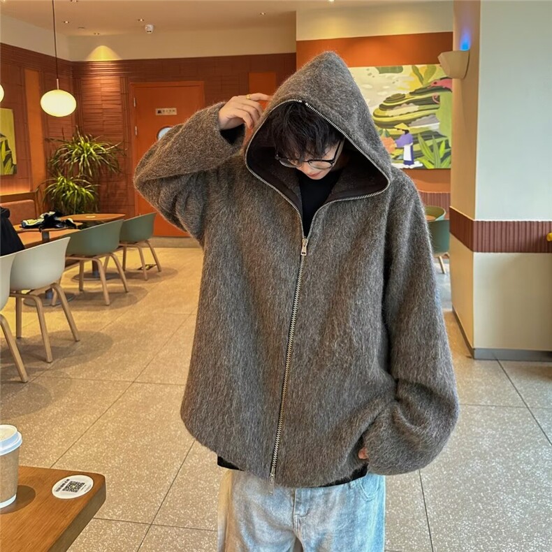 复古拉链连帽毛衣男秋冬季休闲宽松慵懒百搭针织外套8153-P95,男装棉衣,星座1001-1