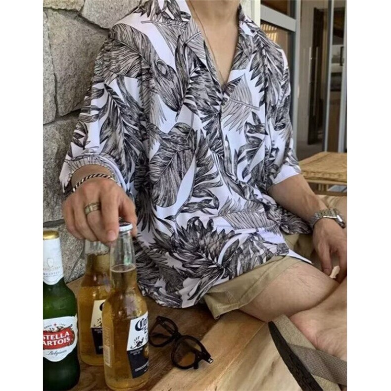 夏威夷涂鸦花衬衫短袖男潮牌外套夏季美式古巴领沙滩衬C2130,男装T恤,星座1116A（原606A-3）