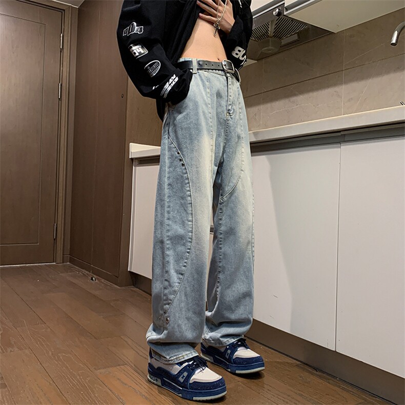 牛仔裤男士男装宽松直筒潮牌春秋休闲长裤子N0353-P48,男装牛仔裤,星座308B-1