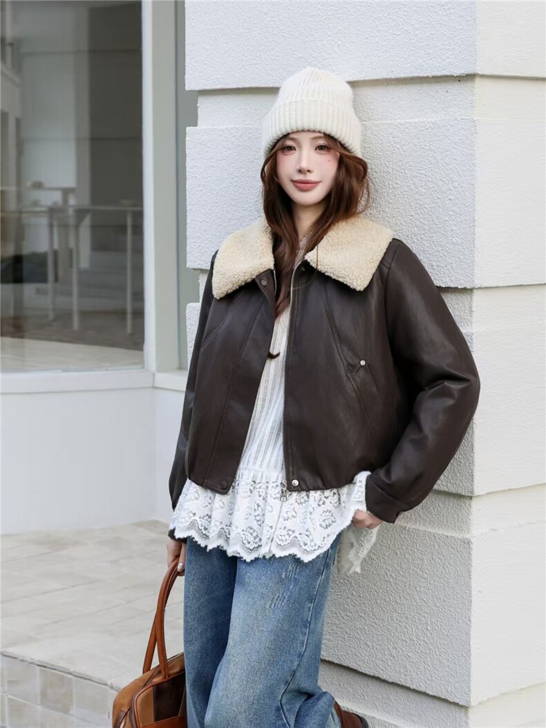 【冬季新款】加棉皮衣外套P145-K210,女装皮衣,简古