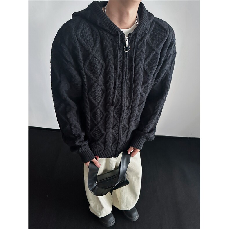 慵懒风休闲针织衫男士外套连帽开衫ins潮流宽松毛衣M6002-特P60,男装针织衫/毛衣,电商A006
