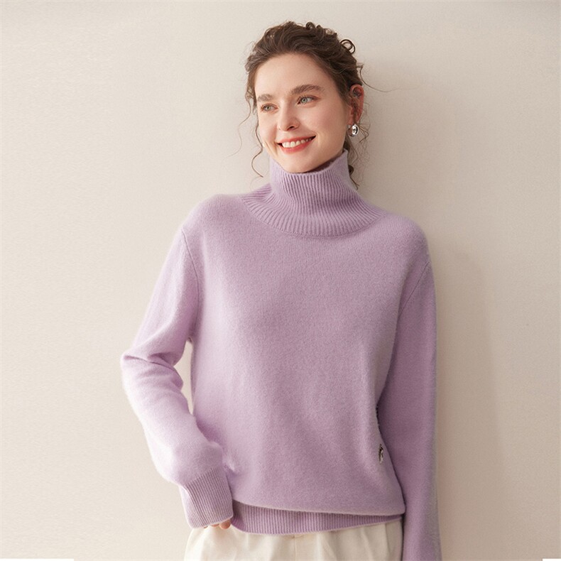 2025秋冬百搭时尚高领刺猬烫贴羊绒衫，女装羊绒衫，珍丝贝尔