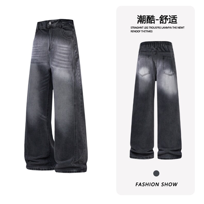 B221 美式ins高街暗黑重工艺宽松直筒牛仔裤LK26628-特P48控88图片