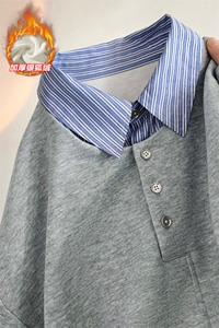 日系假两件衬衫领加厚银狐绒大码长袖卫衣男W2343J加绒-特P40控78图片