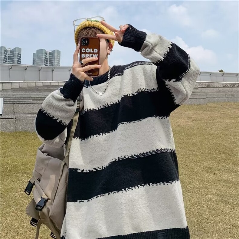 美式毛衣男女秋冬韩版潮流圆领针织衫宽松保暖情侣线衣M9108-p43图片