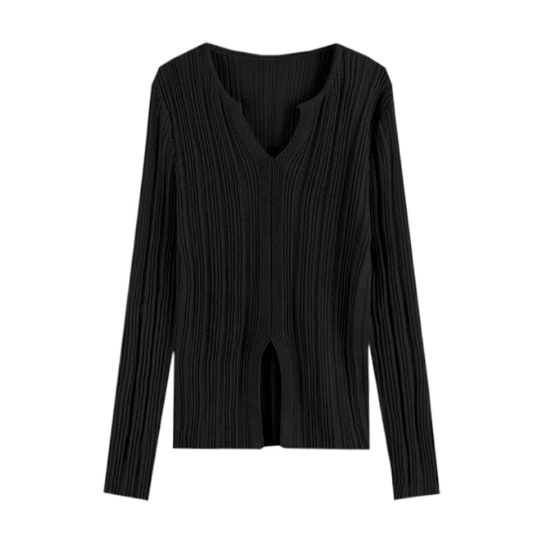 软糯亲肤舒适透气剪刀领下开叉针织打底衫,针织衫/毛衣,唯若美羊绒