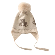 秋冬新款儿童保暖小熊帽子男女童可爱毛球护耳针织帽，童装儿童配饰，臻歆羊绒