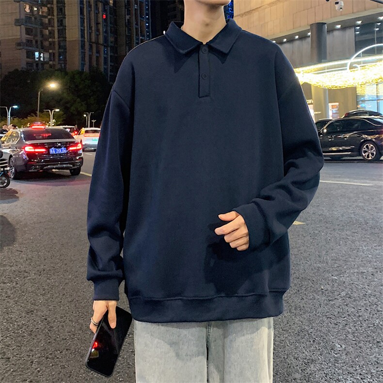 抖音得物高品质二开230克精梳珠地光版纯色宽松长袖T恤翻领POLO衫,男装T恤,电商A486