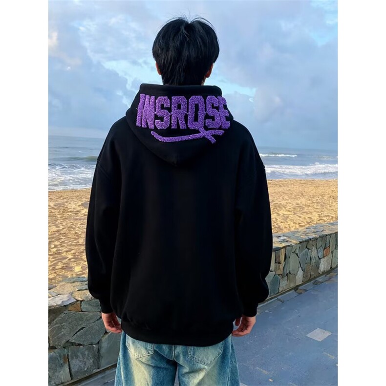 刺绣连帽加绒卫衣男秋冬潮美式情侣装宽松套头帽衫上衣WY885P47,男装卫衣,星座1013-5