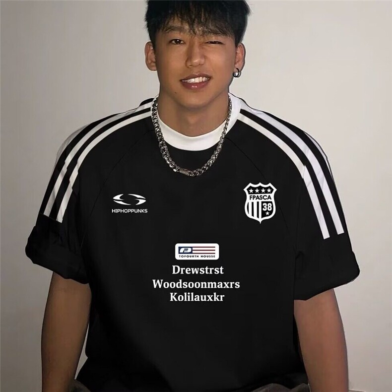 圆领三条杠短袖T恤男夏季重磅宽松条纹打底衫潮牌ins字母印花,男装T恤,星座218-1（原230）