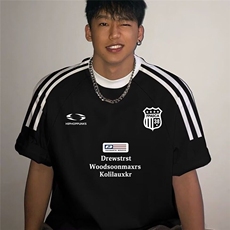 圆领三条杠短袖T恤男夏季重磅宽松条纹打底衫潮牌ins字母印花，男装T恤，星座218-1（原230）