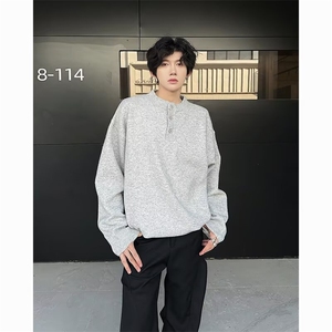 花灰色美式亨利领毛衣男高级感长袖套头气质百搭圆领时尚外套578图片