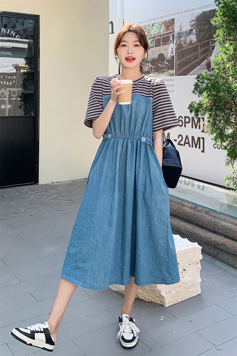【现货】2023年夏季新款条纹拼色连衣裙82367-P110-K165,女装连衣裙,一九零