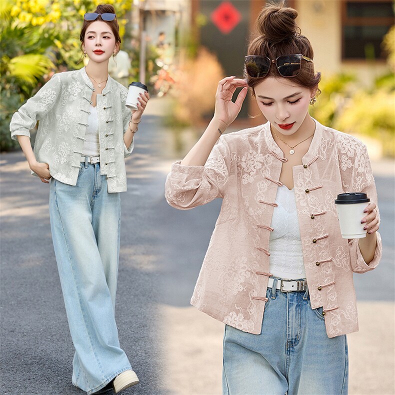 风刺绣防晒衣外套女2025春夏季新款独特漂亮复古唐装上衣，女装防晒衣，关键词