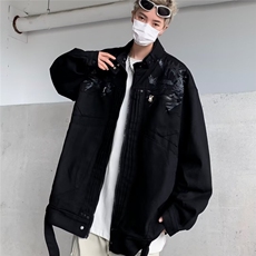 印花设计感水洗做旧夹克外套男款宽松休闲百搭立领机车服8246/P88，男装夹克，星座506
