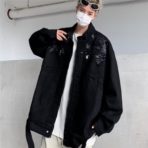 印花设计感水洗做旧夹克外套男款宽松休闲百搭立领机车服8246/P88图片