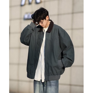 WJ9111-P68 2026年夹克男潮牌棒球服美式复古宽松纯色飞行员外套图片