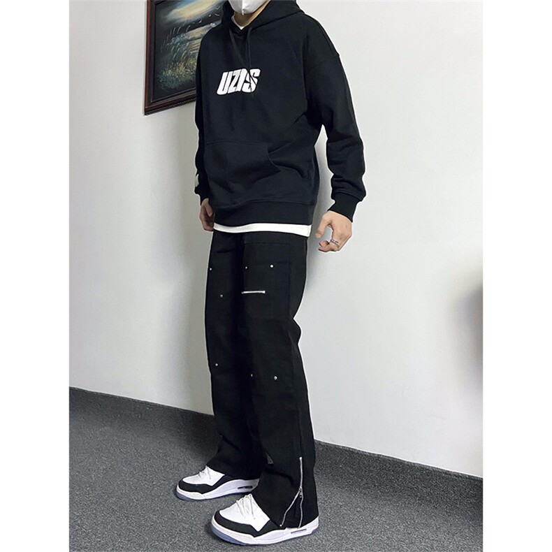 纯黑色拉链设计感牛仔裤秋冬款cleanfit显瘦微喇裤子KZA41-P65,男装牛仔裤,星座1007（原301D）
