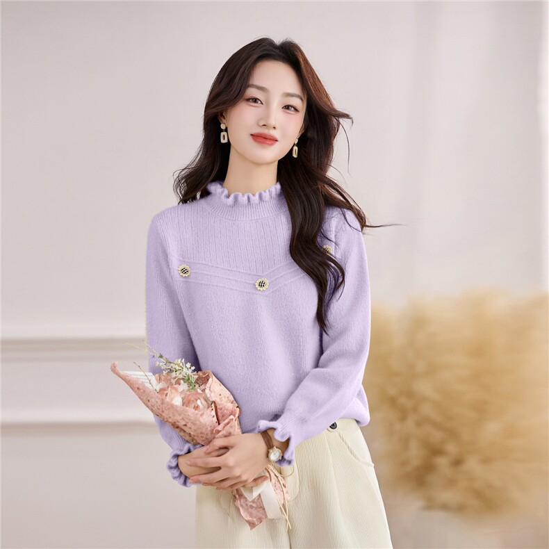套头打底外穿毛织宽松毛衣带花朵,针织衫/毛衣,乐吉娜