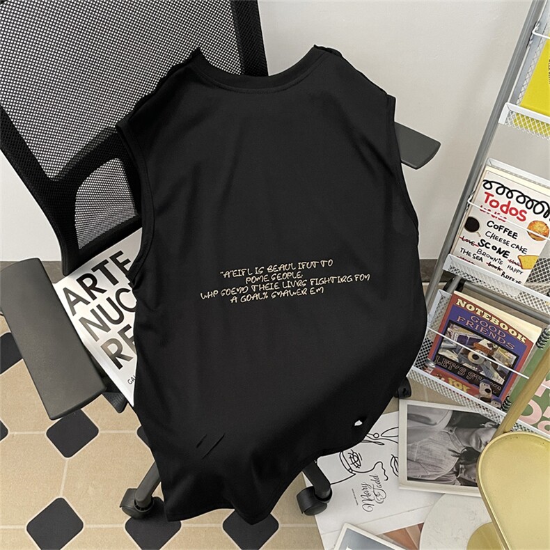 2024夏季新款港风美式字母印花破洞背心无袖圆领T恤insZX441-P35,男装背心/马甲,星座313A(原308A-2)