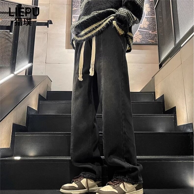 J58加绒-P53时尚加绒裤子男士潮流新款水洗耐磨加厚牛仔裤,男装牛仔裤,电商B323A