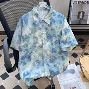 春夏季新款男女士韩版扎染衬衫翻领休闲夹克衬衣情侣网红同款外套图片