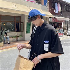 1港风情侣贴布衬衫大码M-5XL网红潮短袖衬衫男DCS7813P45控68，男装T恤，星座226-2