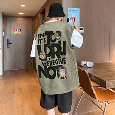 直播美式麂皮绒宽松背心无袖t恤短裤大码两件套套装TZ104-P58，男装T恤，电商A486