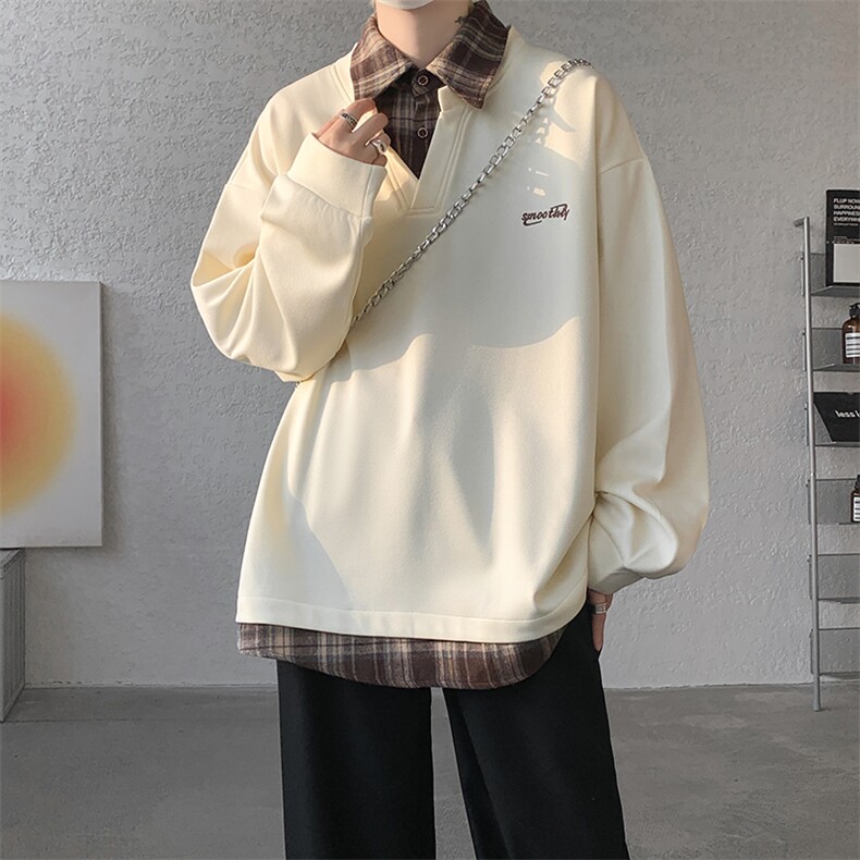 现货WY10109-特批40加绒特p48撞色拼接假两件衬衫领男大码卫衣,男装衬衫,电商A059