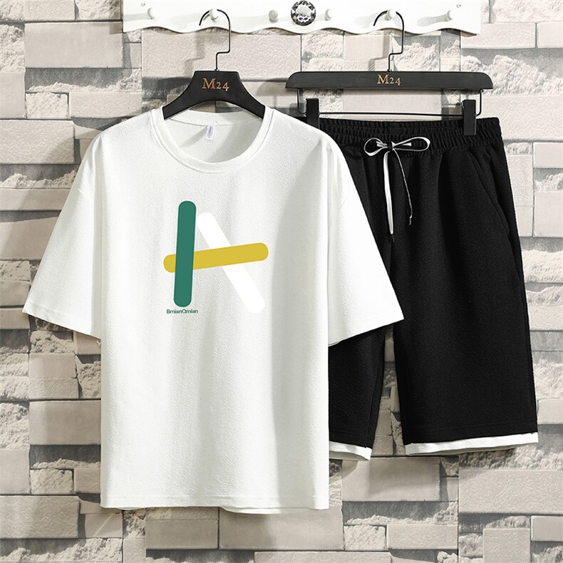 86618-P40青少年夏季套装男韩版潮流宽松帅气夏潮牌休闲短袖，男装套装，电商D310（原电商305）