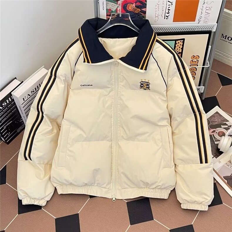 2025冬美式徽章拼接撞色保暖棉服外套冬季情侣休闲加厚面包服棉衣,男装棉衣,星座1210-1
