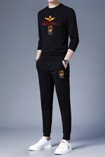 印花套装男春秋季宽松加绒长袖圆领卫衣高端中年男士休闲两件套，男装休闲套装，电商B212（原钱塘6029）