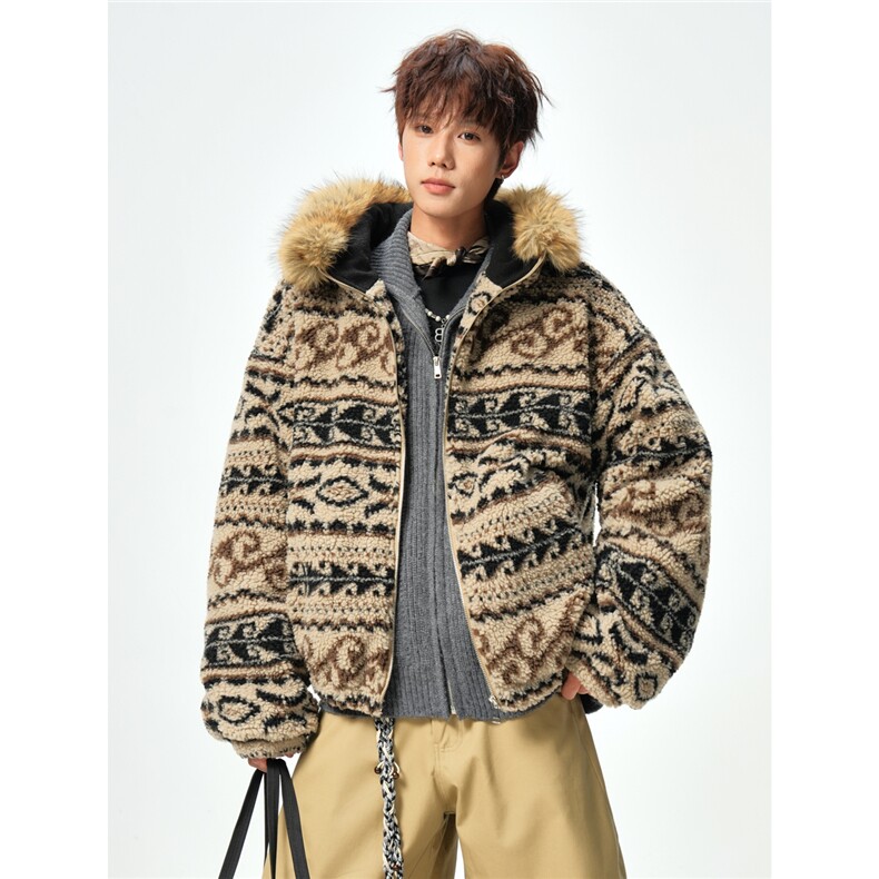 加绒内胆羊羔毛毛领棉衣座山雕棉服中性外套A0174020P120,男装棉衣,电商A017