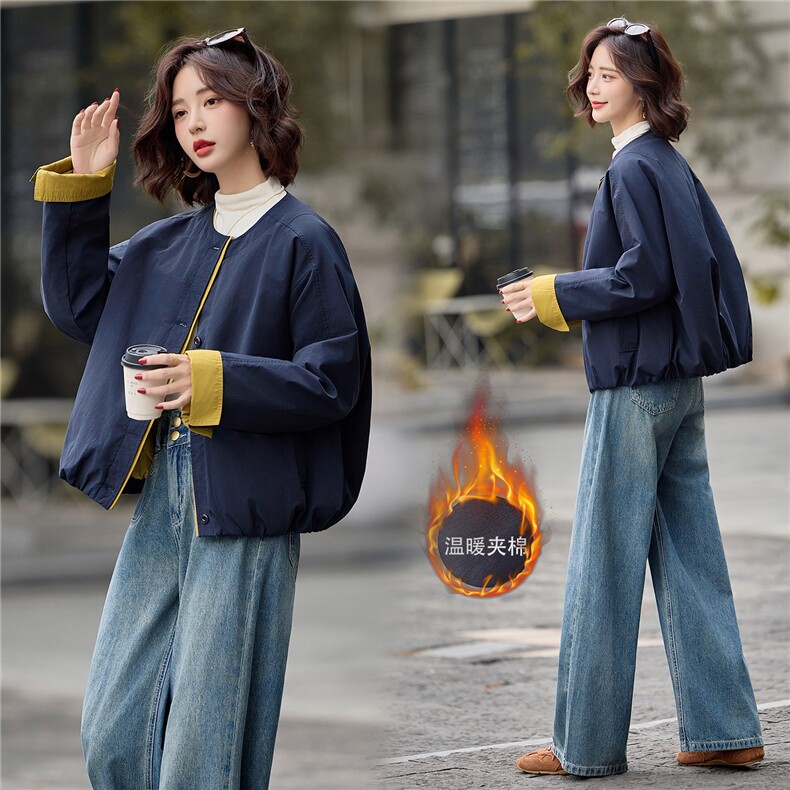 黄色宽松巨好看小个子棉服女撞色拼接2025冬季新款短外套气质,女装棉衣/棉服,梦懿尔