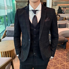 格子款男装西服套装礼服三件套西装W9054-P305，男装西服，星座1012