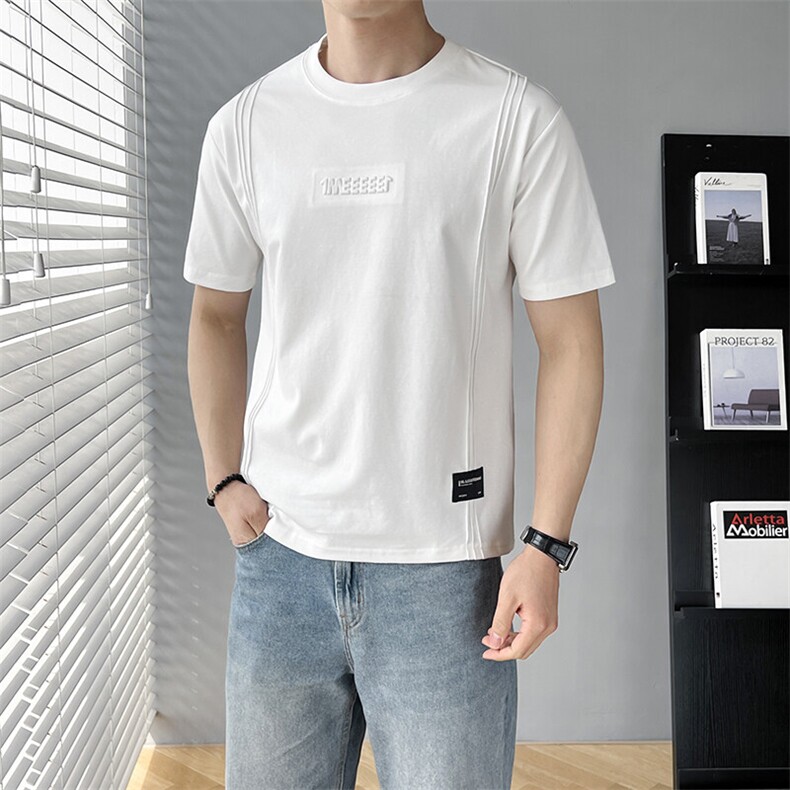 B353 T6707 P38 L-4XL 夏季新款2025潮流韩版休闲男士短袖体恤 白图片