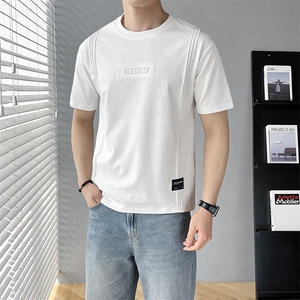 B353 T6707 P38 L-4XL 夏季新款2025潮流韩版休闲男士短袖体恤 白图片